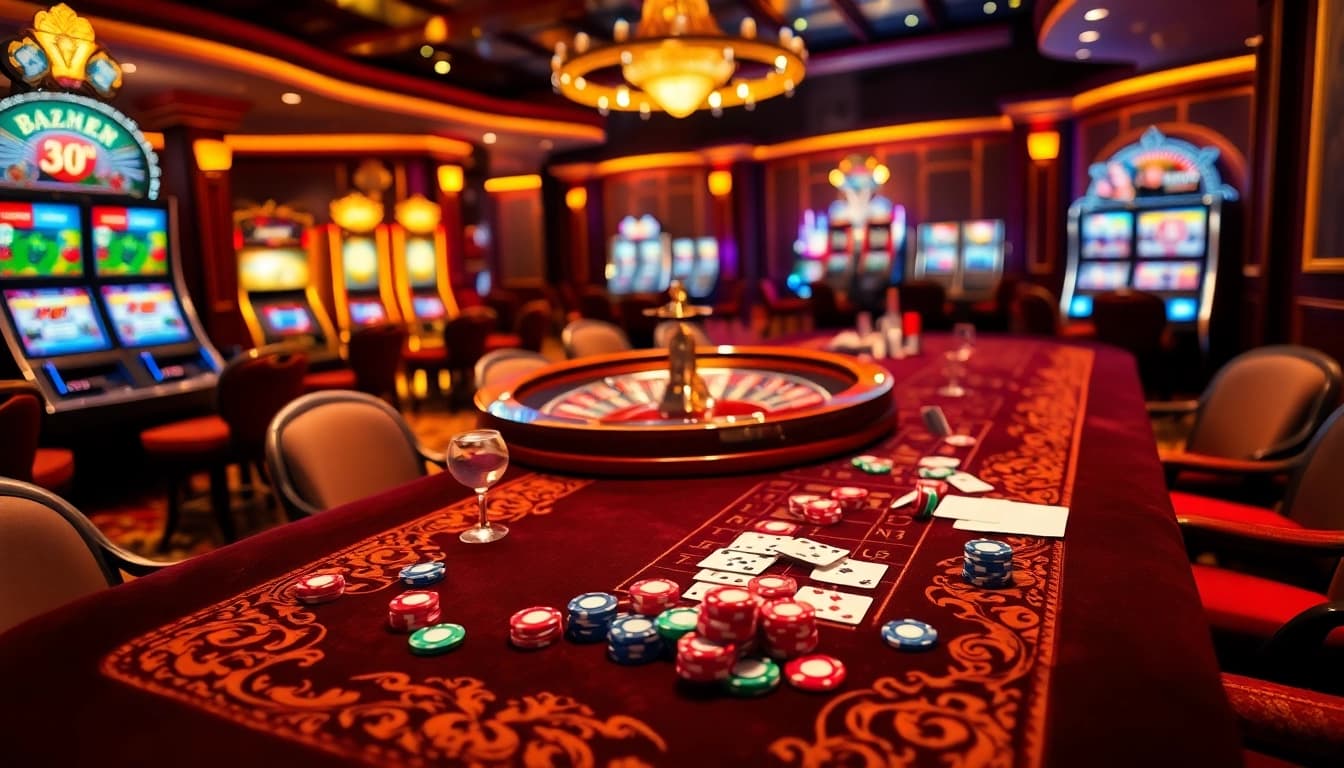 Go8 players enjoying dynamic roulette and card games at a vibrant casino table.
