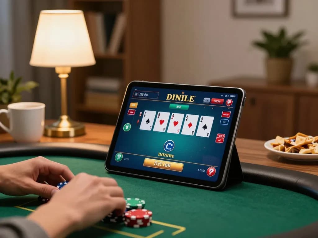 Engaging with poker gameplay on https://s666hn.com/ in a cozy home setting with chips and snacks.