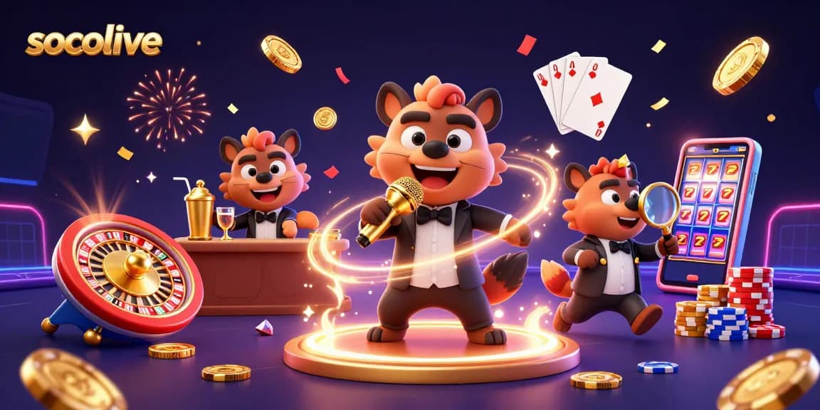 Socolive's colorful casino scene showcasing hyenas as characters engaging in exciting gaming activities.