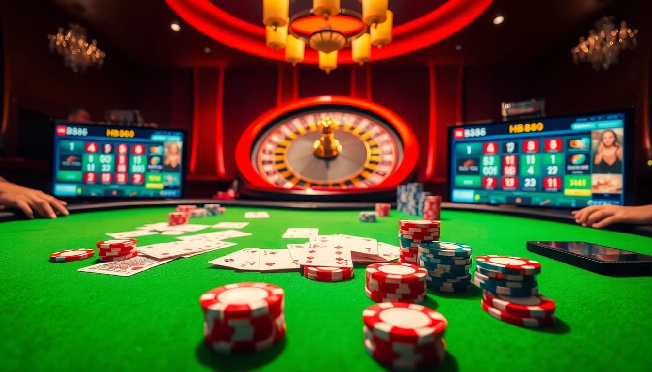 Players enjoying a game of poker at HB88 casino, showcasing excitement and strategy.