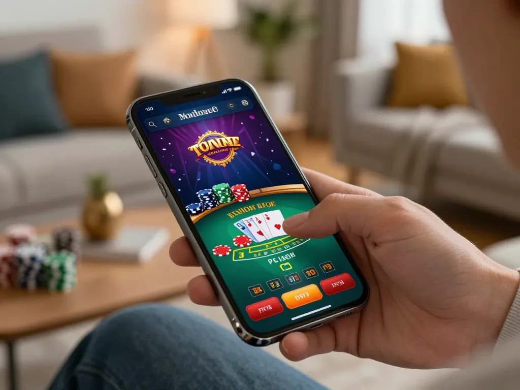 uu88 engaging mobile user playing blackjack at home, capturing strategic gameplay.