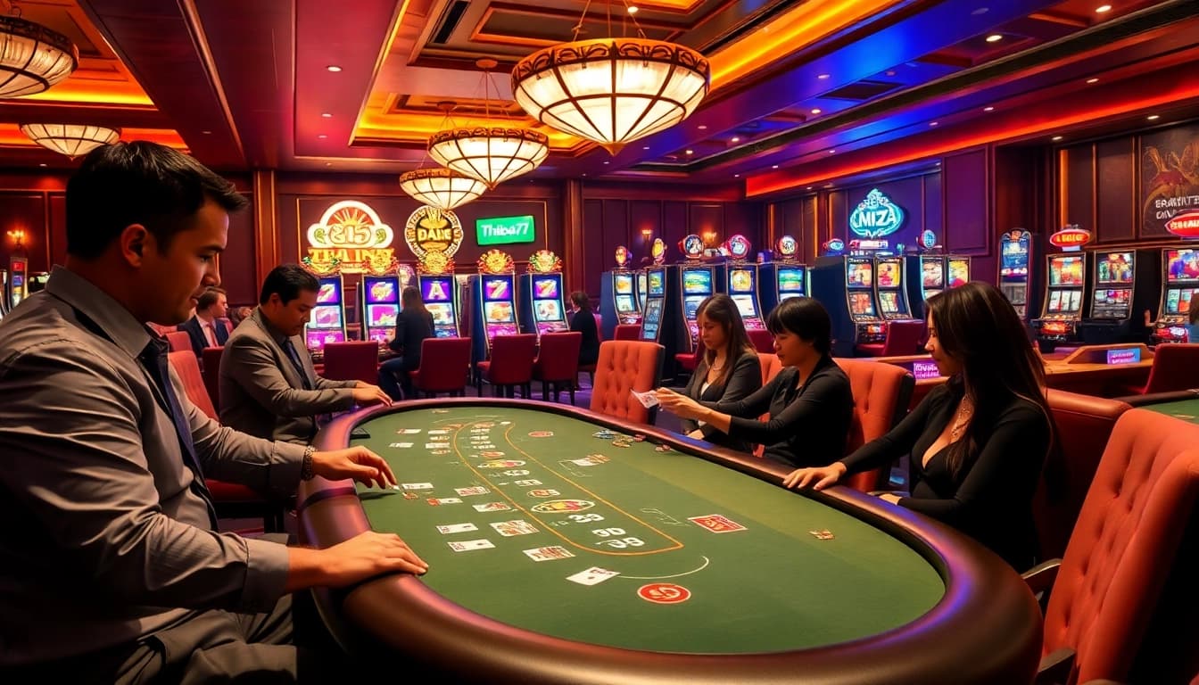 Players engaging in thrilling gameplay at thabet777's luxurious casino tables