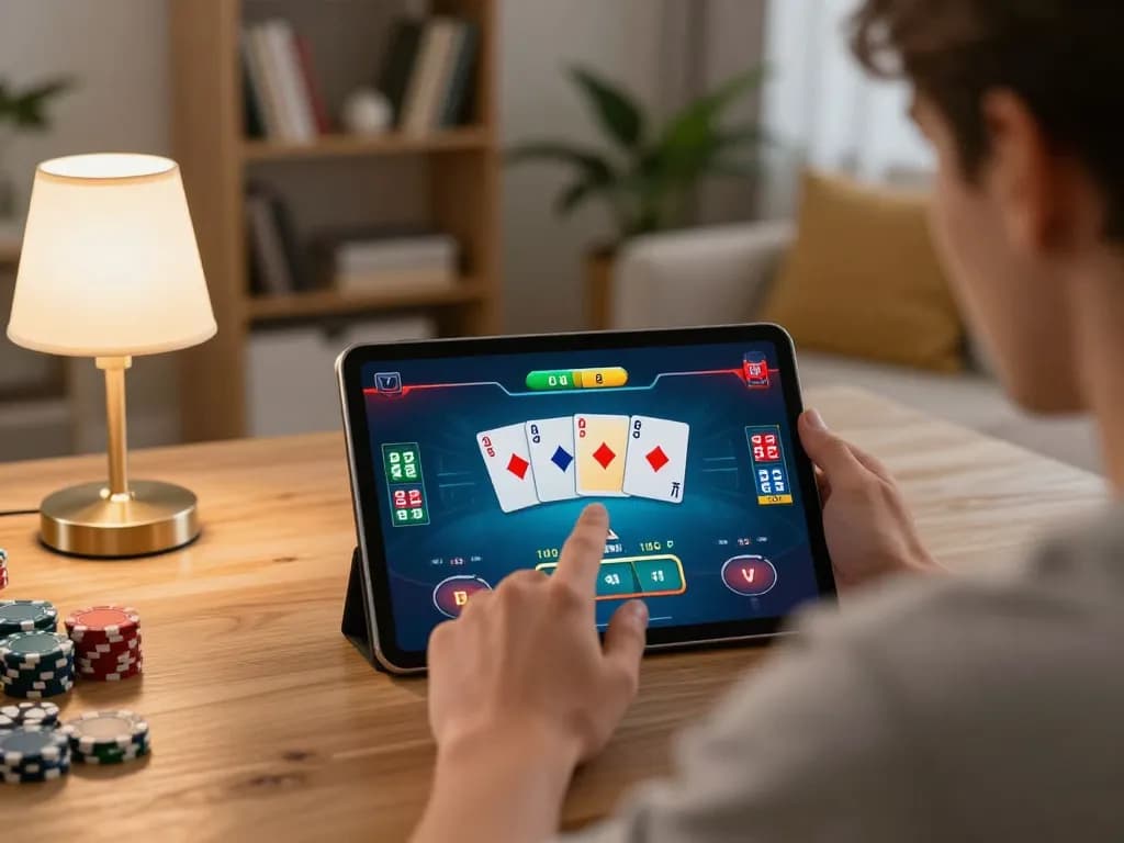 vu88 player making strategic decisions during an online poker game on a tablet