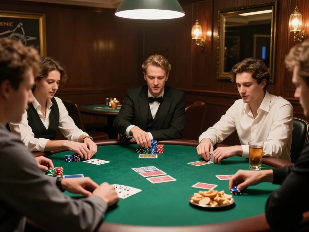 Hitclub players strategizing during a high-stakes poker game with excitement visible.