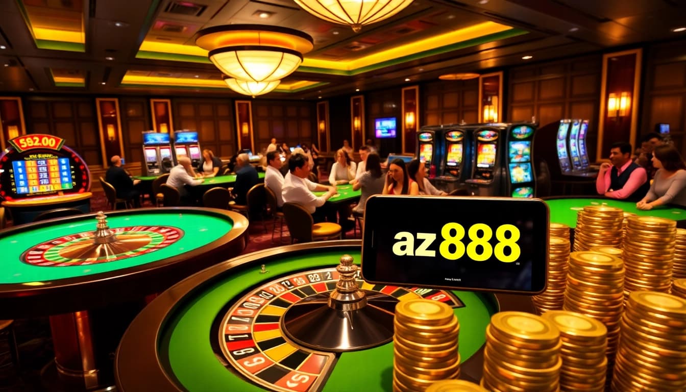 Engaging players enjoying casino games with az 888 interface on display, showcasing excitement.