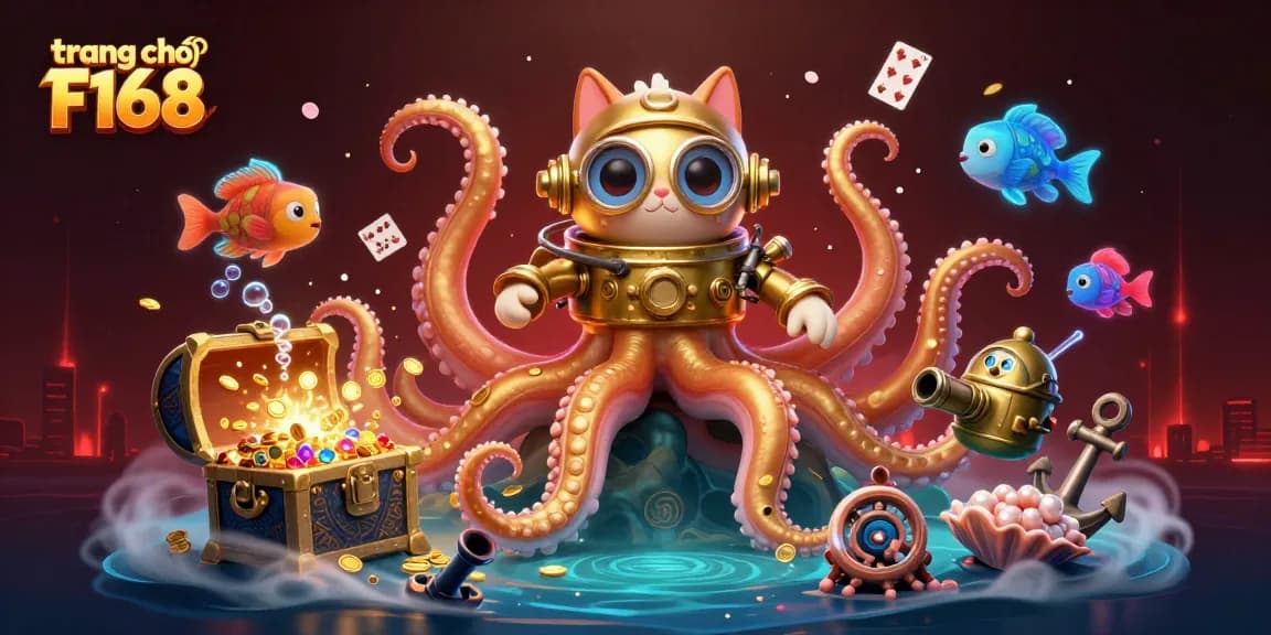 Experience excitement on trang chủ F168 with a colossal kraken, diving cat, and vibrant underwater treasures.