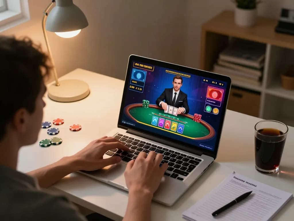 Engaging online gaming session with vua99 laptop showing live dealer blackjack, emphasizing strategic play.