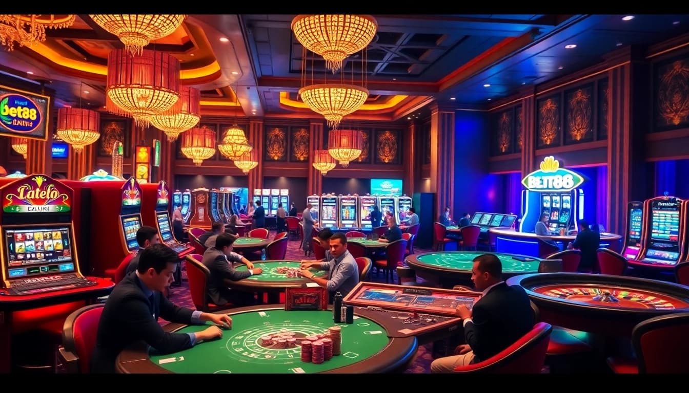 Experience the thrill of placing bets at Bet88 in a vibrant casino ambiance filled with excitement.