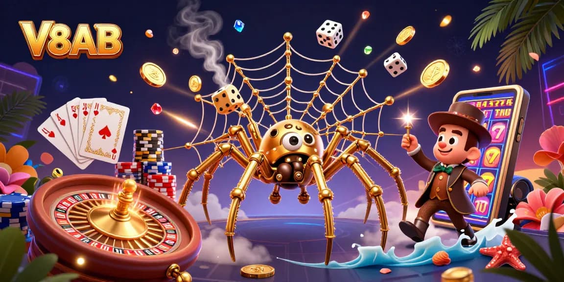 Experience thrilling gaming at V8AB with a dynamic scene of casino action and golden rewards.
