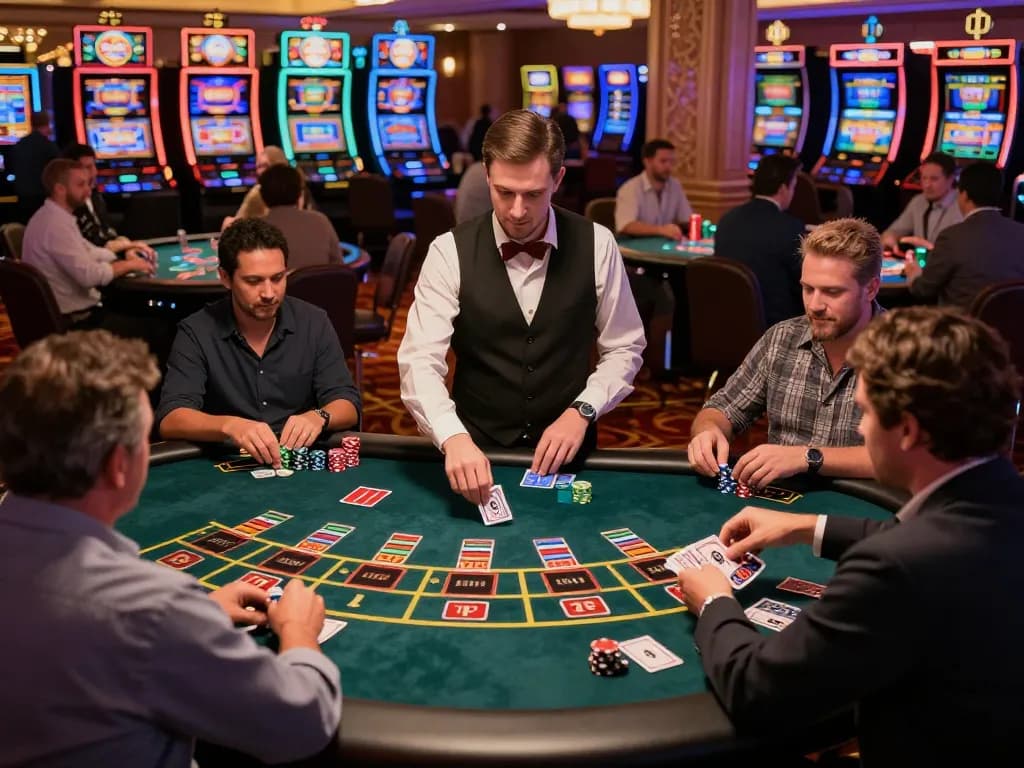 Engaged players enjoying a game of go88 at a vibrant casino, highlighting the excitement of live betting.