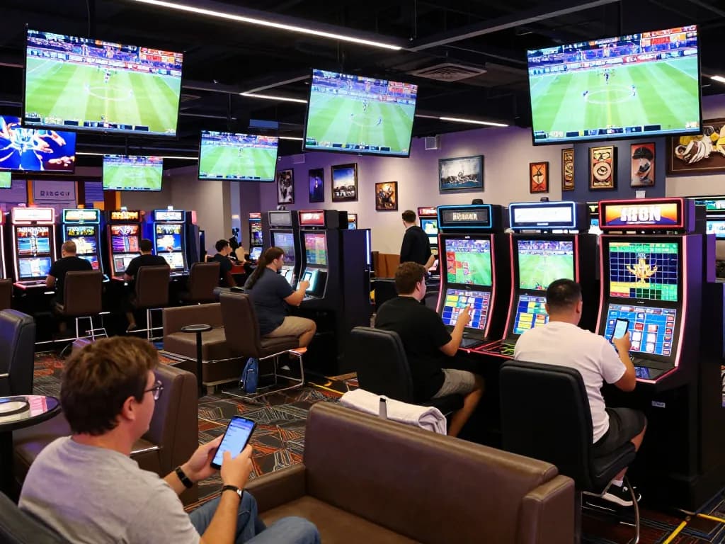 Bettors engaging with the Bongdallu platform while enjoying live sports betting in a casino