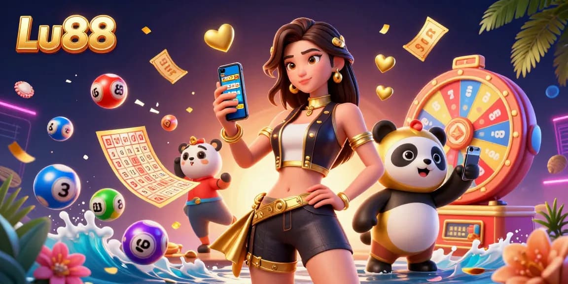 Engage in thrilling gaming adventures at Lu88 with vibrant casino elements and an exciting atmosphere.