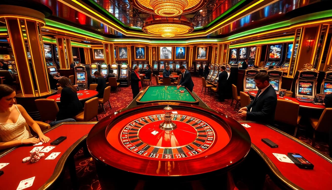 Experience the thrill of newphim-themed gaming with vibrant casino tables and excited players.