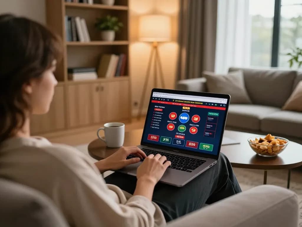 Engaging in strategic online gaming with Ok9 on a laptop in a cozy setting