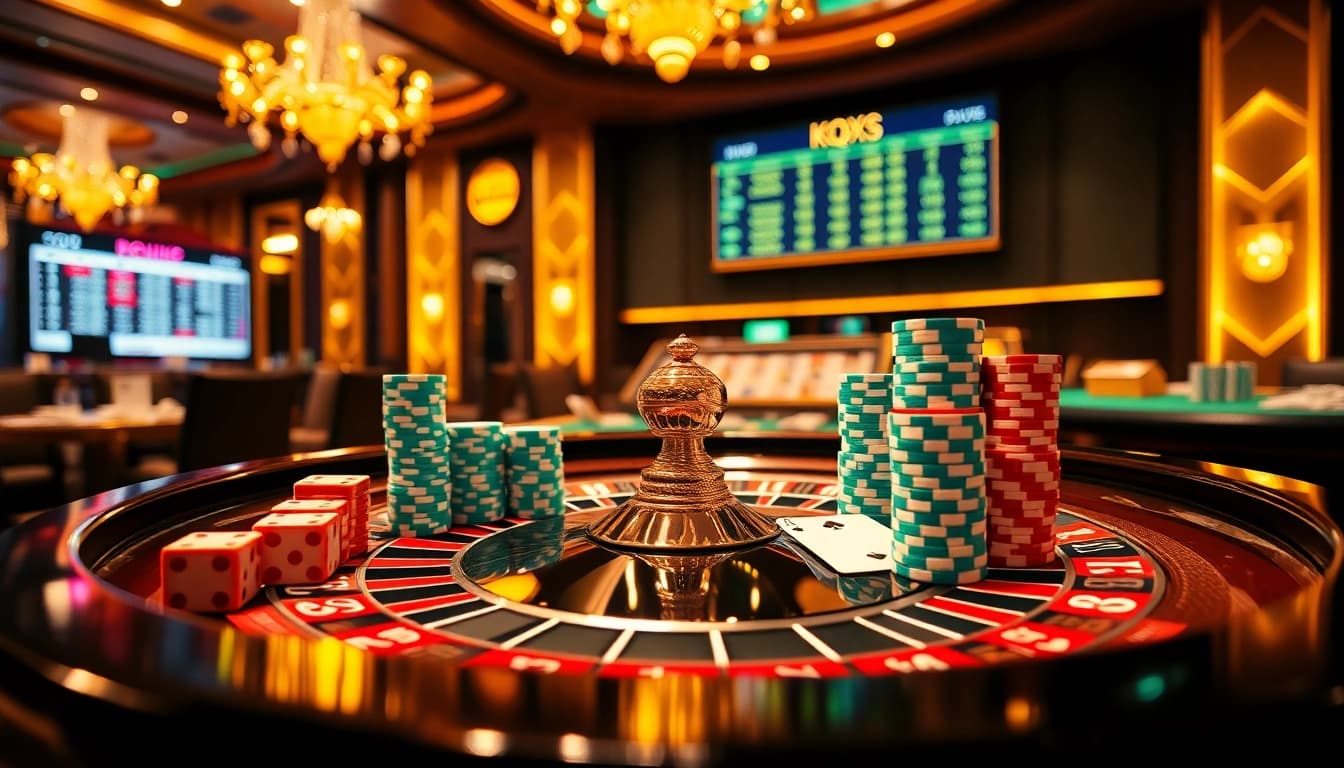 Kqxs results displayed dynamically at a vibrant casino table, emphasizing a thrilling gambling atmosphere.