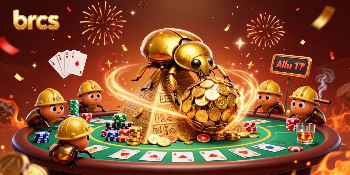 Experience the thrill of brcs casinos with golden beetles, poker chips, and vibrant energy.