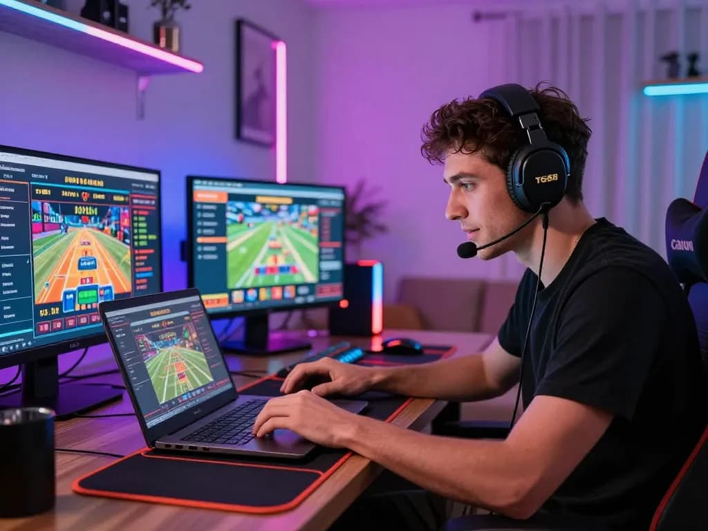 Exciting gaming environment with a player using nhà cái TG88 for online betting on sports and casino games.