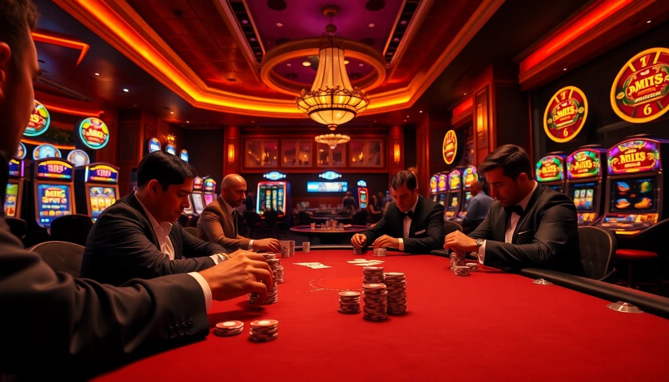 W188 offers a thrilling high-stakes poker experience with engaged players and vibrant slot machines.