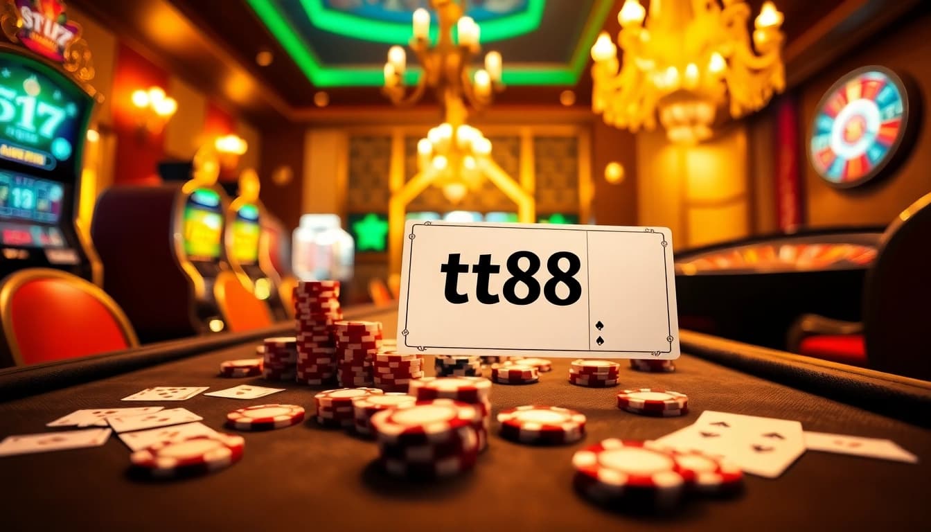 Engage in dynamic casino gameplay with tt88 table setups featuring poker chips and cards.
