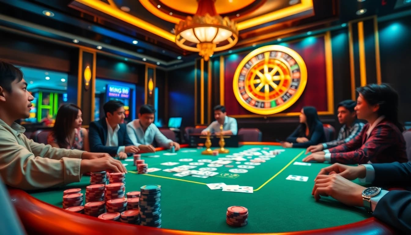 Rút tiền King88 showcases the excitement of successful casino transactions with vibrant chips and cards on a poker table.