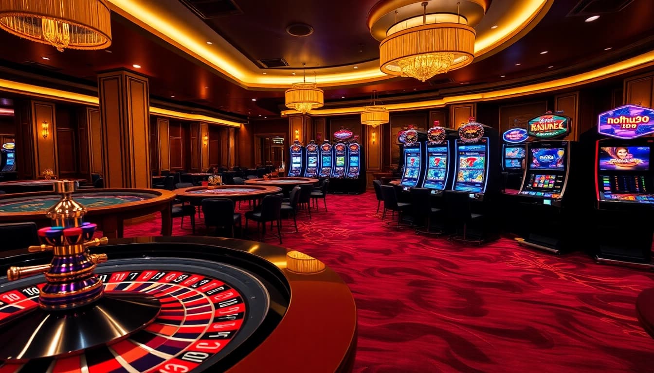 Experience the thrill of nohu90 casino with vibrant slot machines and poker tables.