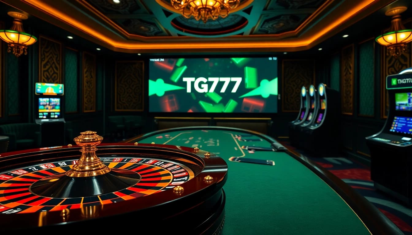 Gamblers engaging in a luxurious casino experience at TG777 link, showcasing roulette and slot excitement.