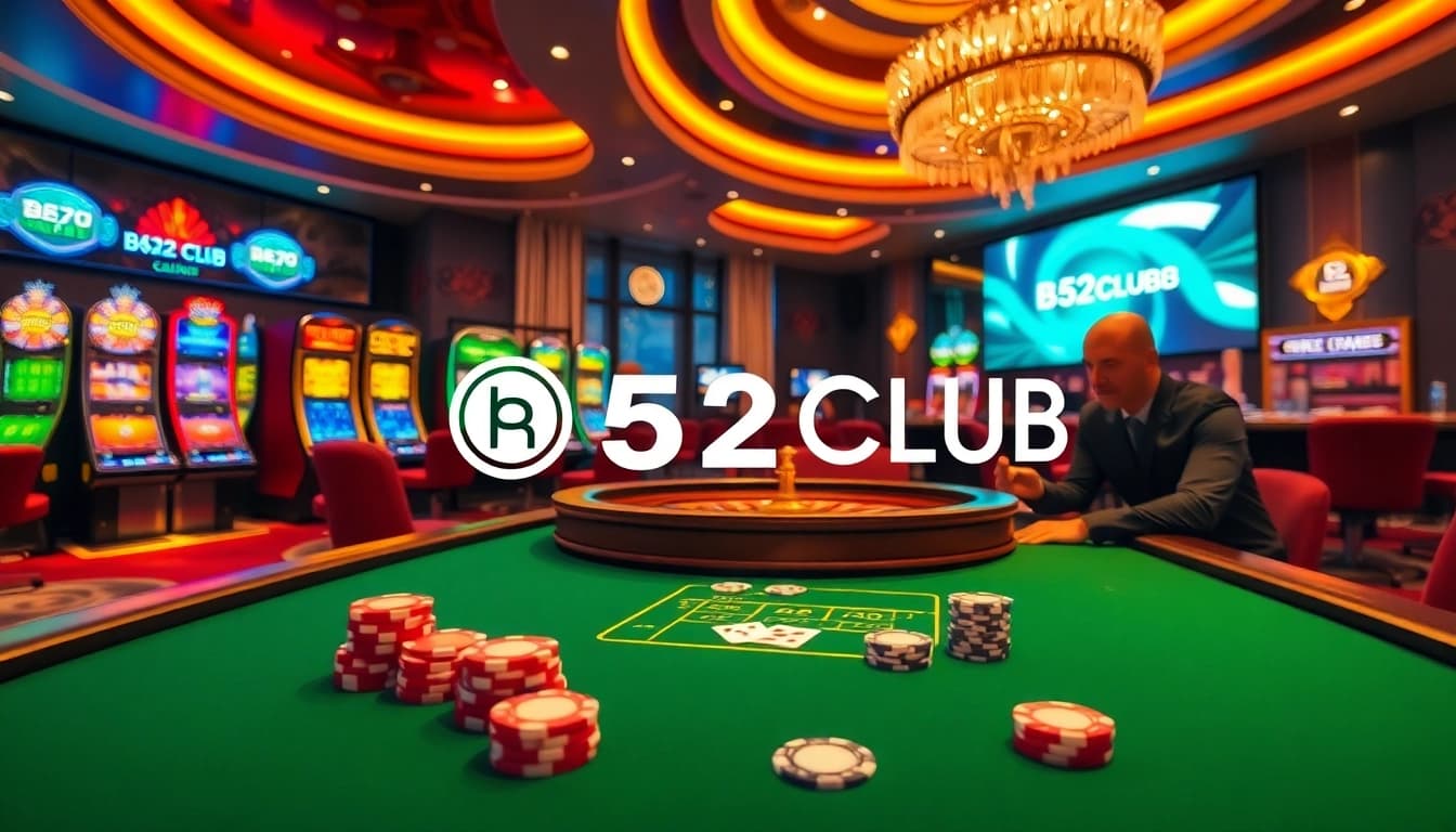 Experience the thrill of B52Club at a luxurious casino with vibrant gaming tables and exciting players.
