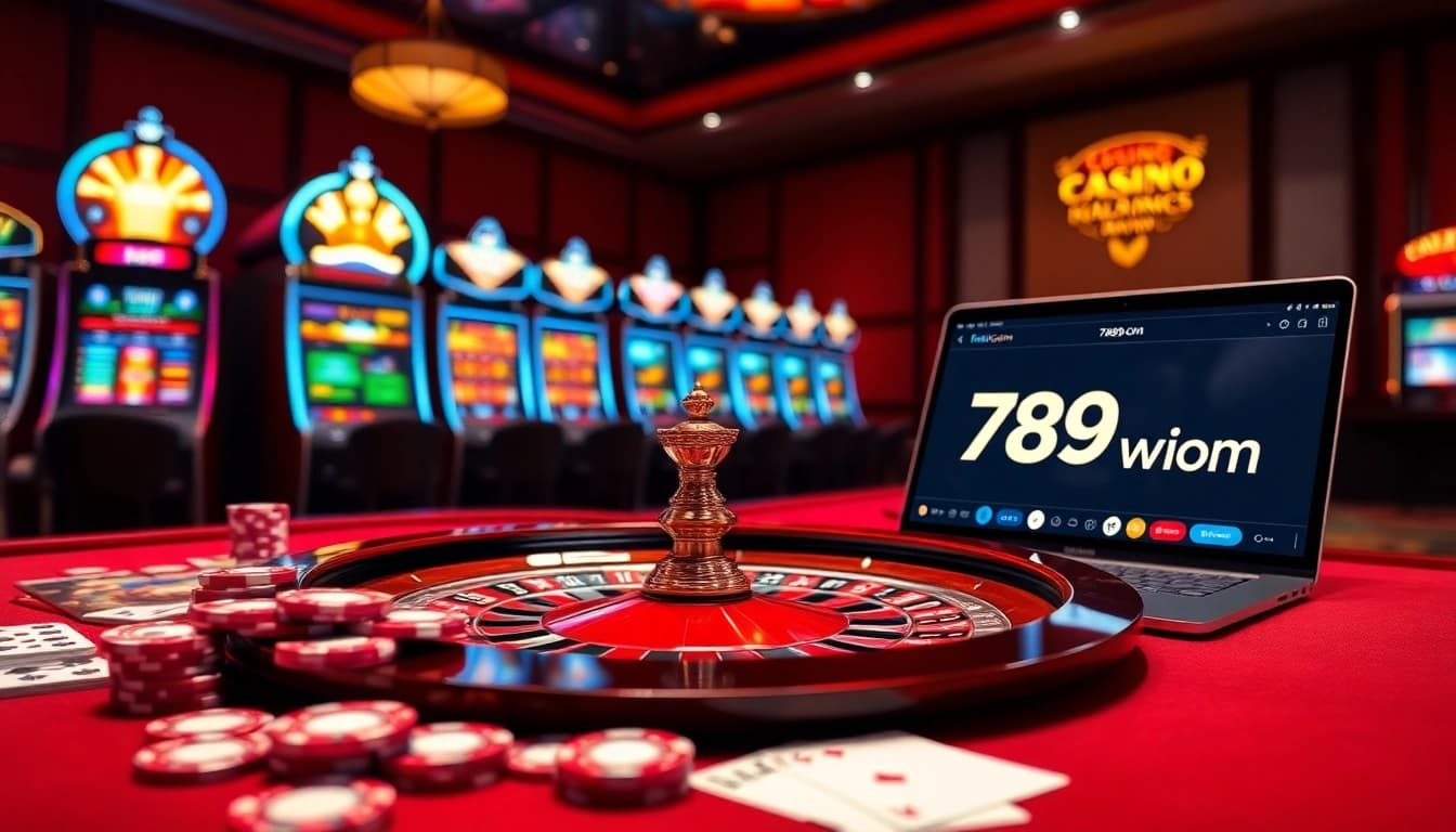 Experience gambling excitement at 789win.com with stunning casino tables, poker chips, and vibrant slot machines.