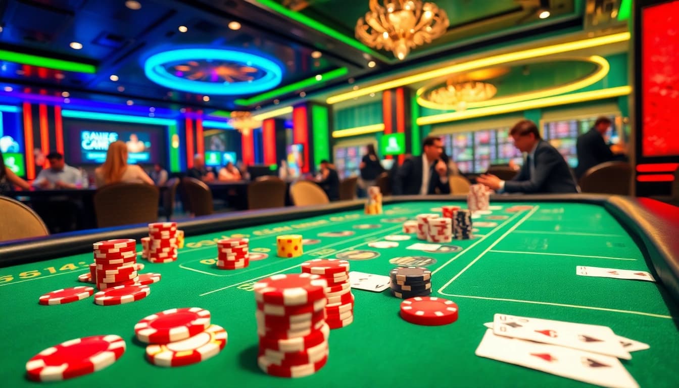 Experience thrilling gameplay at mb66.nyc with vibrant casino elements like poker chips and playing cards.