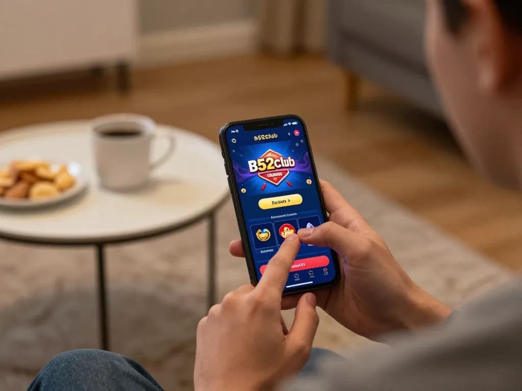 Engaging gameplay on b52club mobile app, showcasing a player excitedly tapping the screen.
