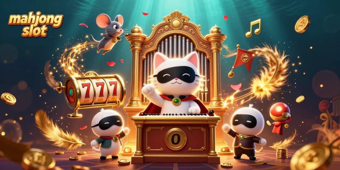 Experience thrilling mahjong slot games in this vibrant casino scene with unique characters and dynamic elements.
