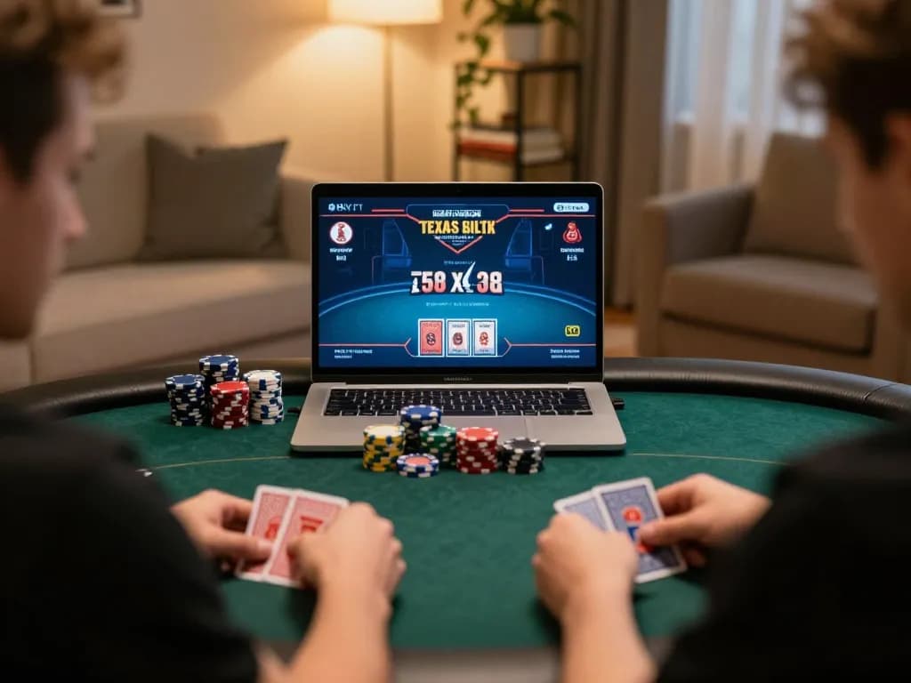 MISO88 player engaging in online poker with focused strategy, chips ready for action