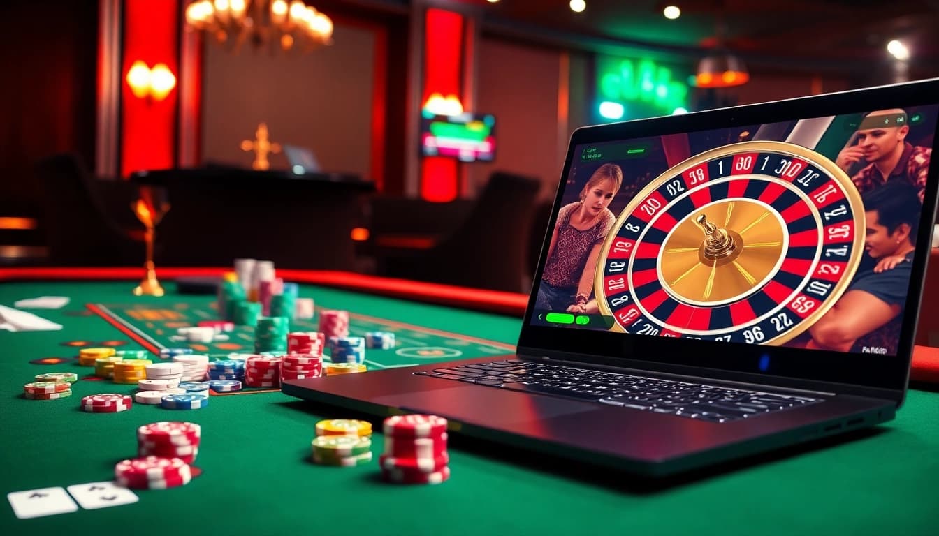 Experience thrilling gaming at win678 home with vibrant poker tables, roulette wheels, and online betting.