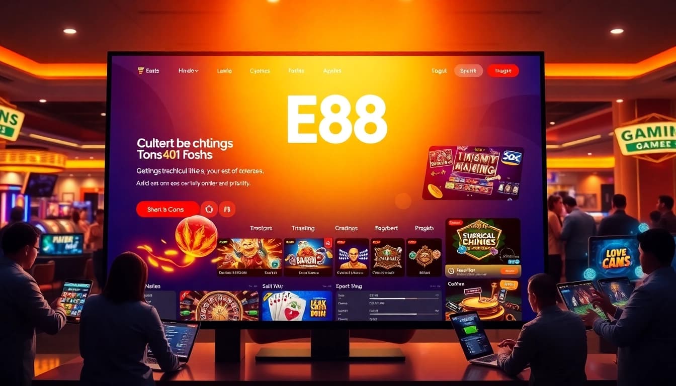 E88 online gaming platform showcasing vibrant casino games and sports betting options.