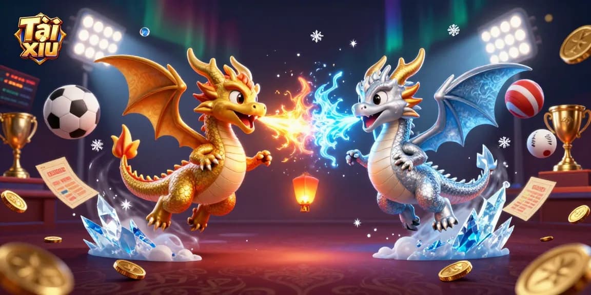 Experience Tài xỉu magic as dragons entwine amid dynamic sports elements and lavish details.