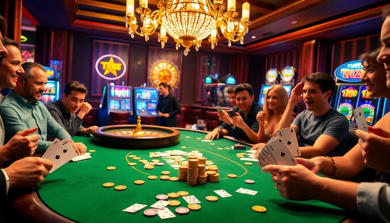 Engaging poker game at a TR88-themed casino table showcasing thrilling gameplay.