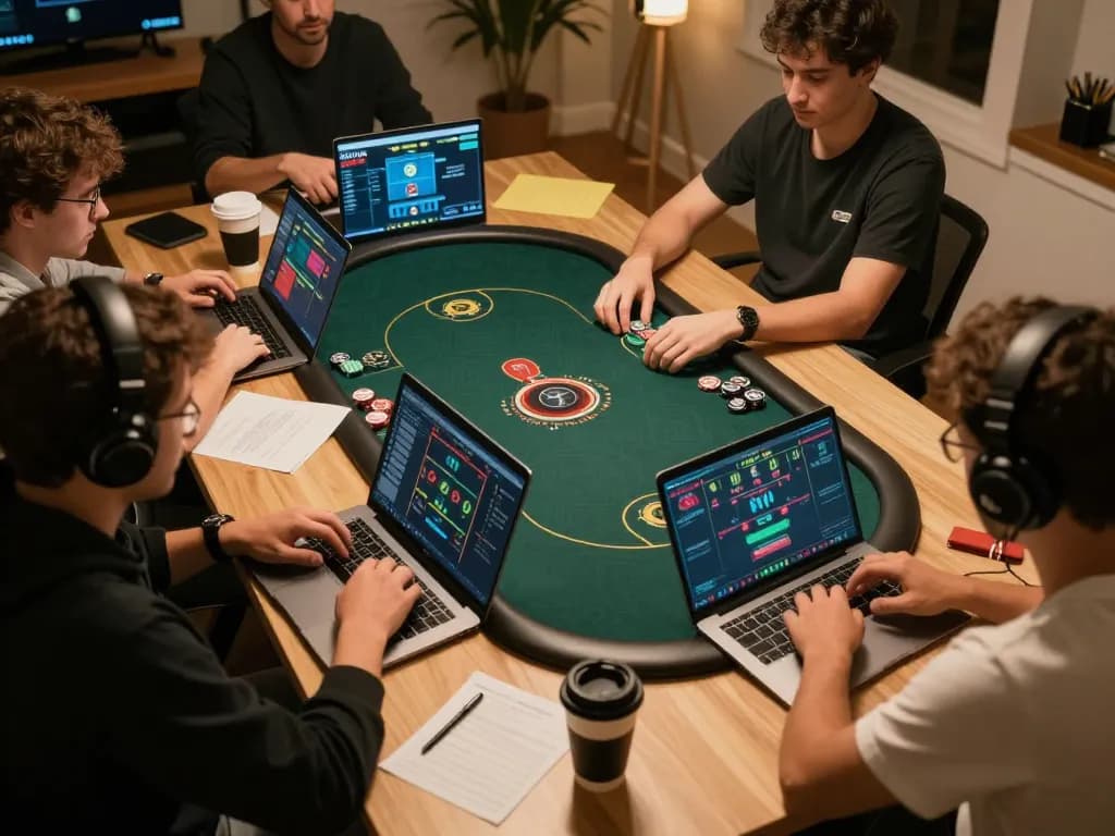 Players engaged in online gaming at nhà cái xin88, showcasing strategic betting on poker.