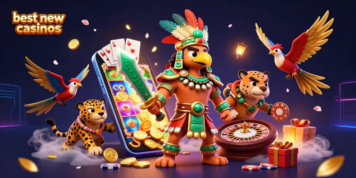 Play and win at the best new online casinos with vibrant Aztec warriors and dynamic gaming elements.