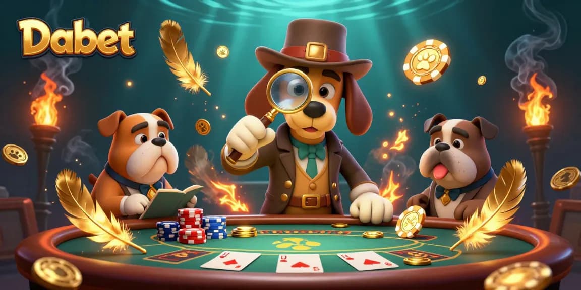 Dabet showcases a thrilling poker scene with a detective bloodhound and bulldog unraveling betting strategies.