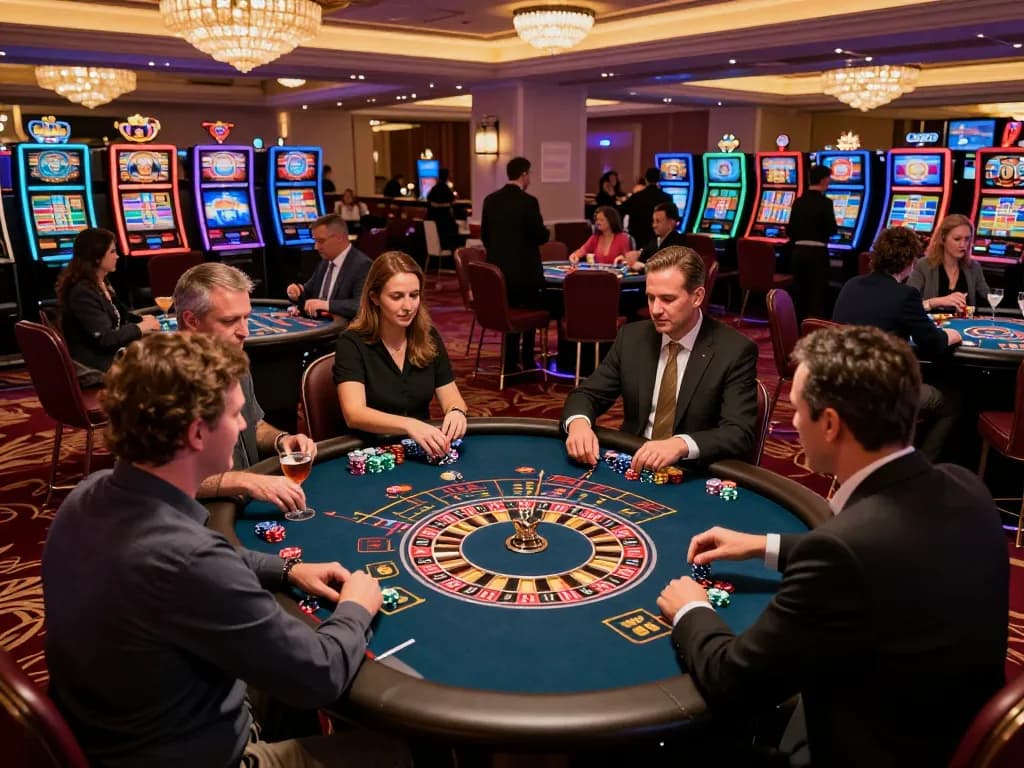 tr88 offers thrilling casino gameplay with vibrant roulette action and excited players at upscale gaming tables.