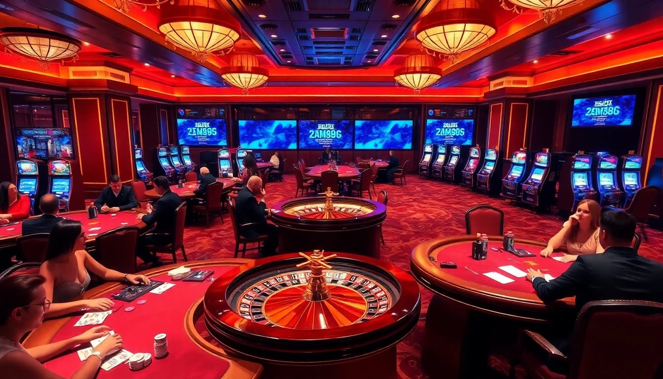 Experience excitement at https://bem88v.com/ with vibrant casino interiors, poker tables, and roulette.