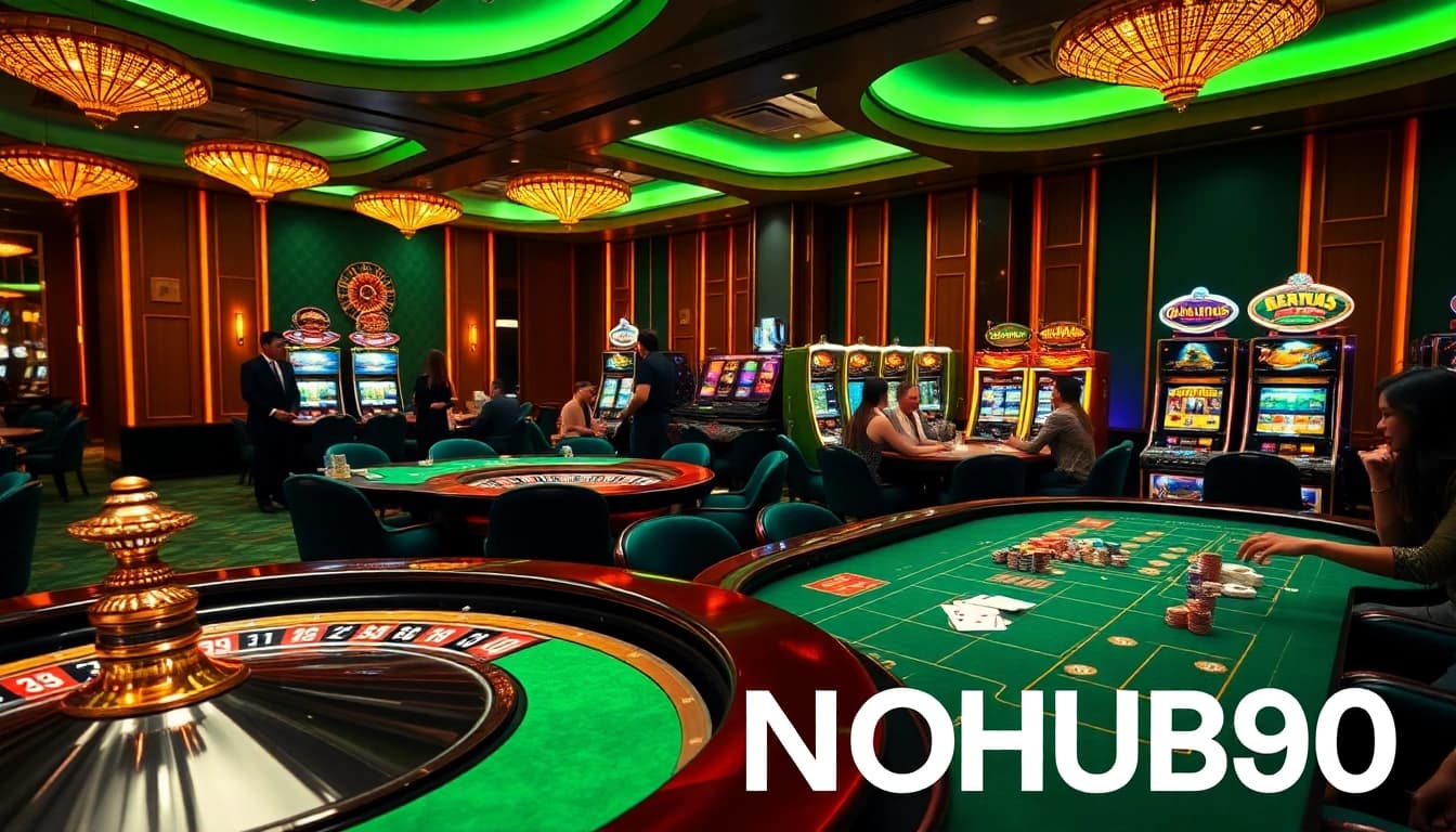 Experience high-stakes gaming action at NOHU90 with thrilling roulette and vibrant slot machines.