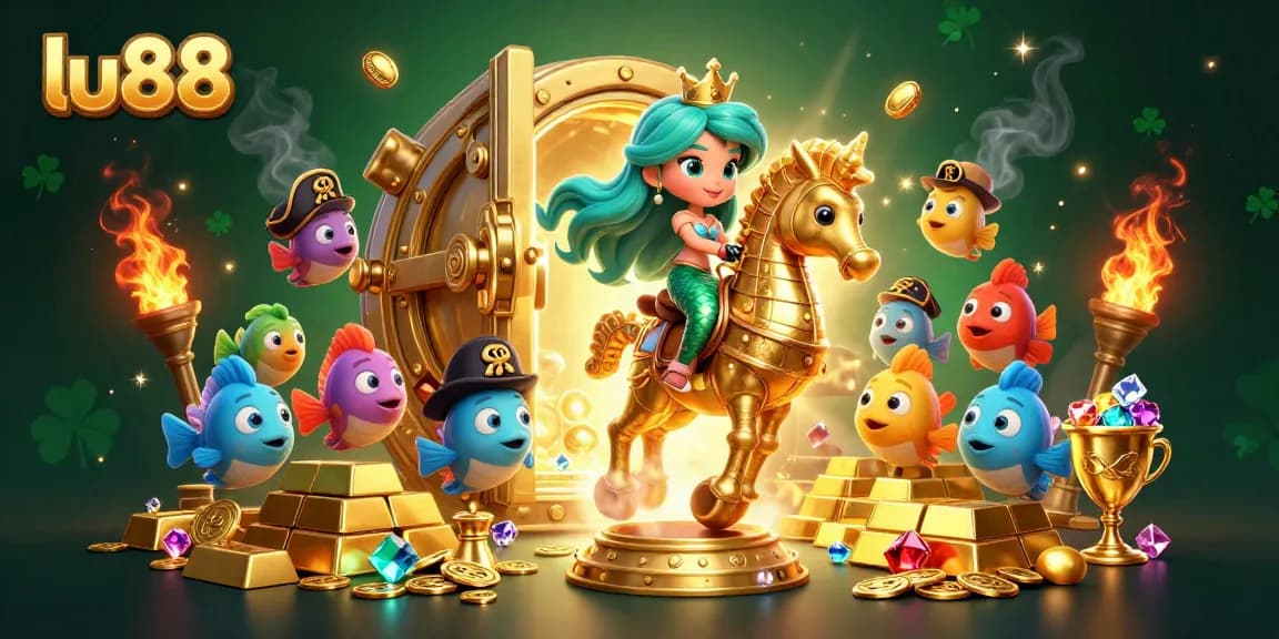 Experience thrilling adventures with lu88 in this vibrant casino-themed illustration featuring a mermaid princess.