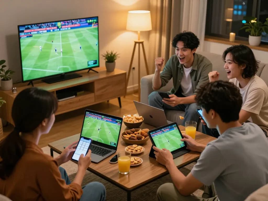 Socolive users enjoying live soccer betting action in a cozy home atmosphere.