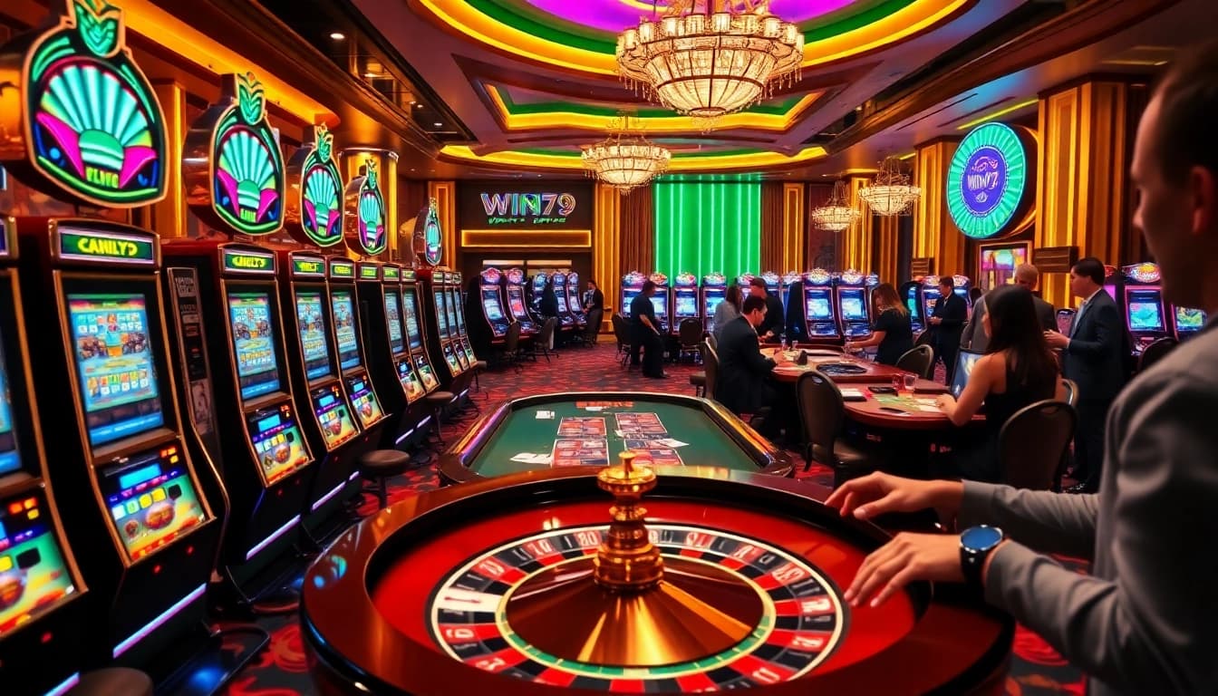 Experience the excitement at Win79's luxurious casino, filled with vibrant slot machines and thrilling card games.