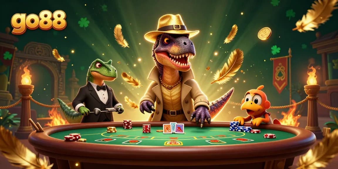 Experience exciting gaming with go 88 at vibrant blackjack tables, featuring playful characters counting cards.