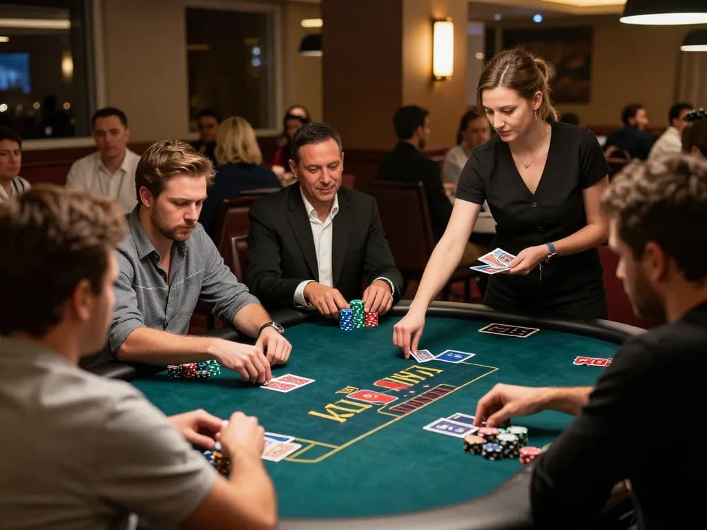 Players engaged in a high-stakes poker game at lc88 casino, showcasing excitement and strategic gameplay.