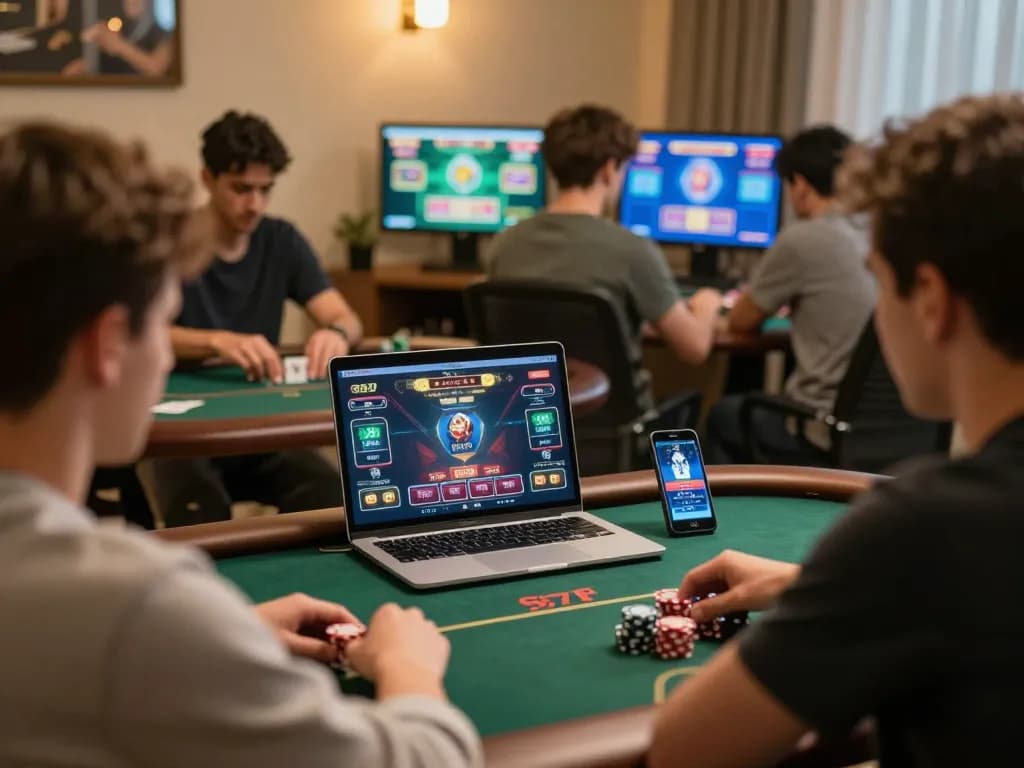 Players strategizing in an online poker game on 577F platform, highlighting gameplay and engagement.