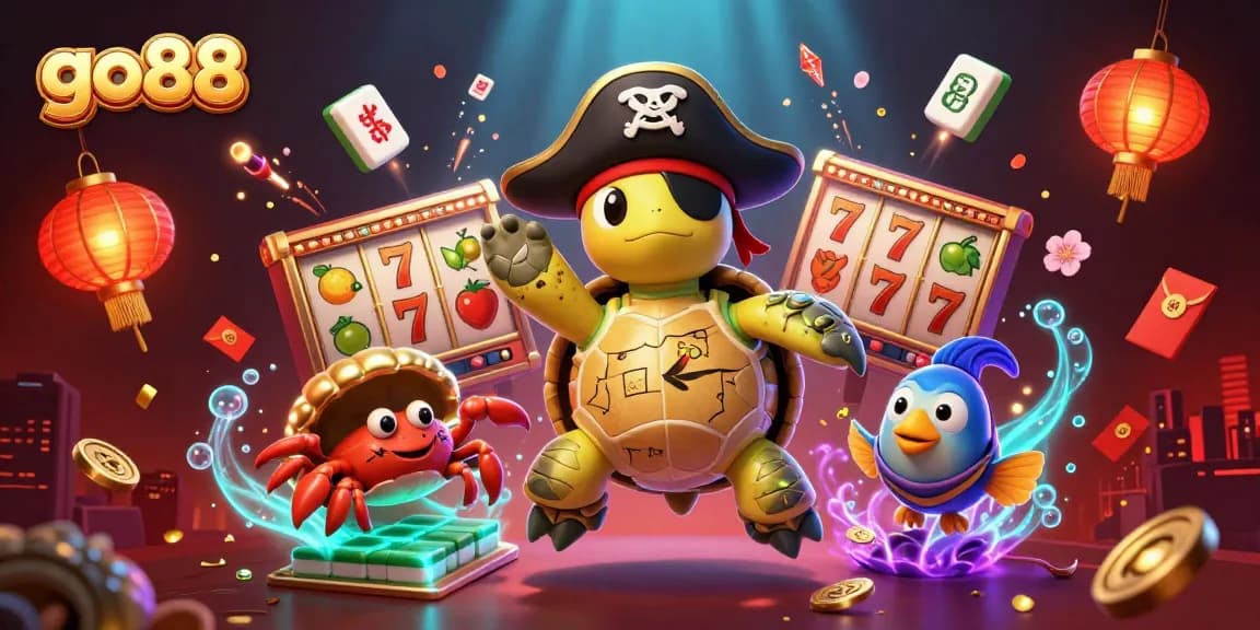 Experience go88's exciting casino gaming adventure with a vibrant 3D turtle, crab, and parrotfish!