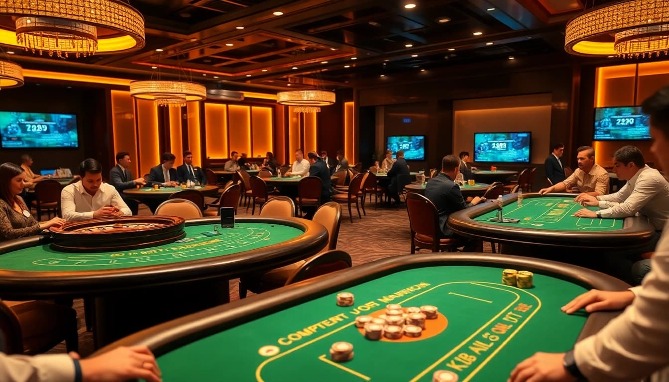KJC casino players enjoying high-stakes poker at luxurious gaming tables.
